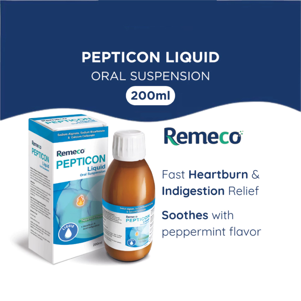 REMECO Pepticon Liquid 200ml for Heartburn And Indigestion Relief, Peppermint Flavour