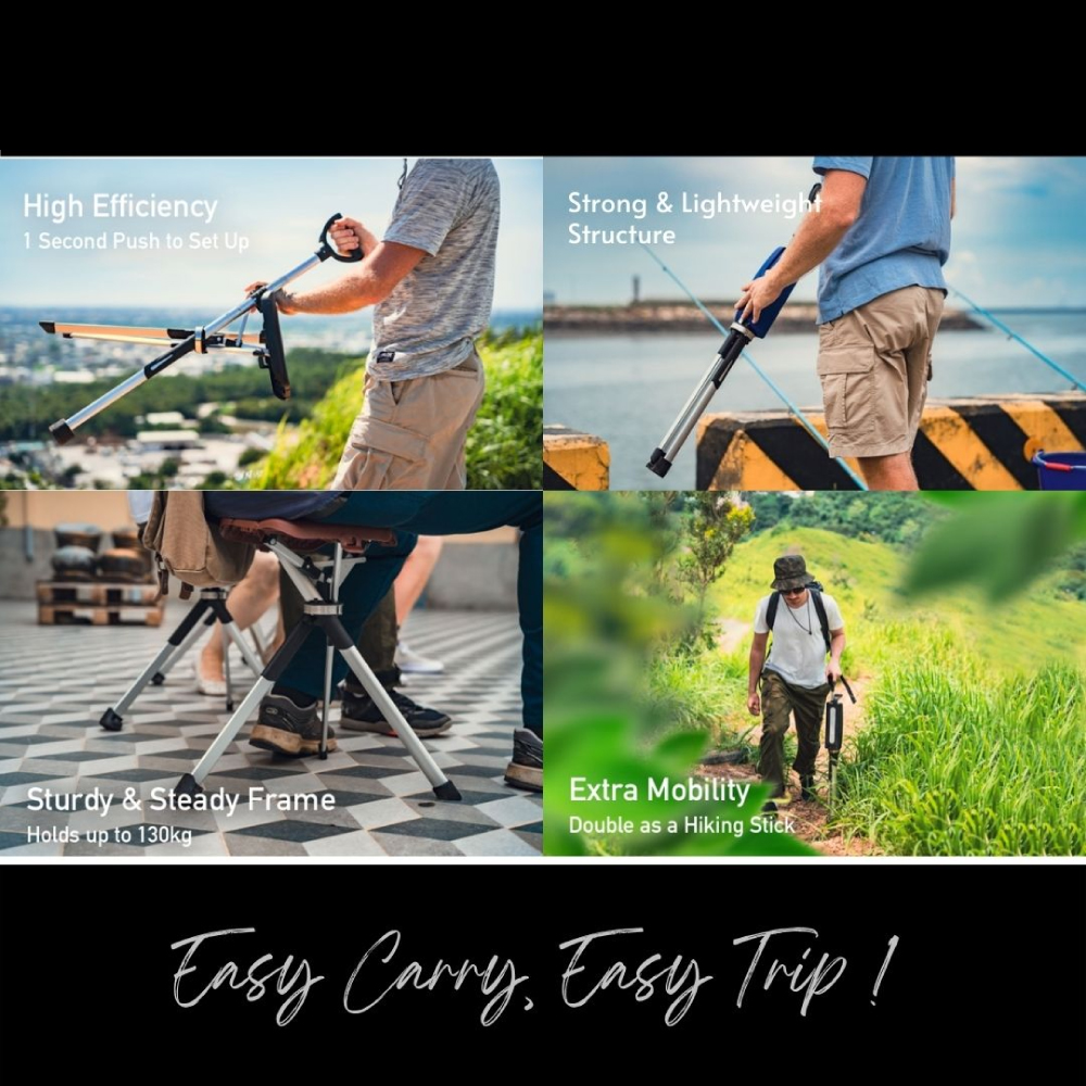 TADA Chair Series 2 Regular 83cm (Ocean Blue) for Tongkat Kerusi, Cane with Chair, Tripod Seat Cane