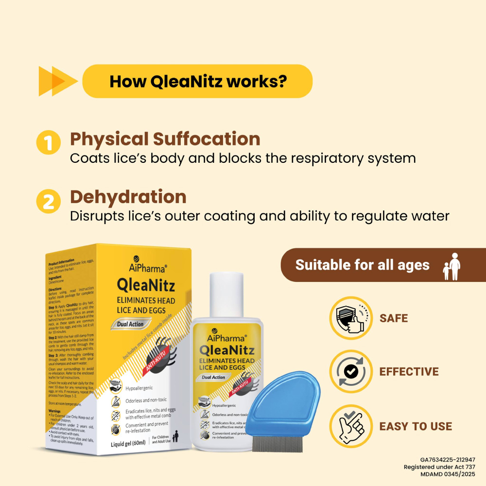 AIPHARMA Qleanitz 60ml for Hair Lice Remover, Ubat Kutu Kepala, Lice Treatment