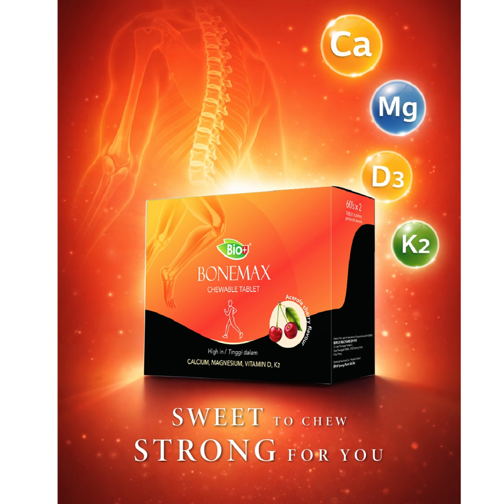 BIO+ Bonemax Chewable Tablet 60's with Calcium for Bone Supplement, Supplemen Tulang