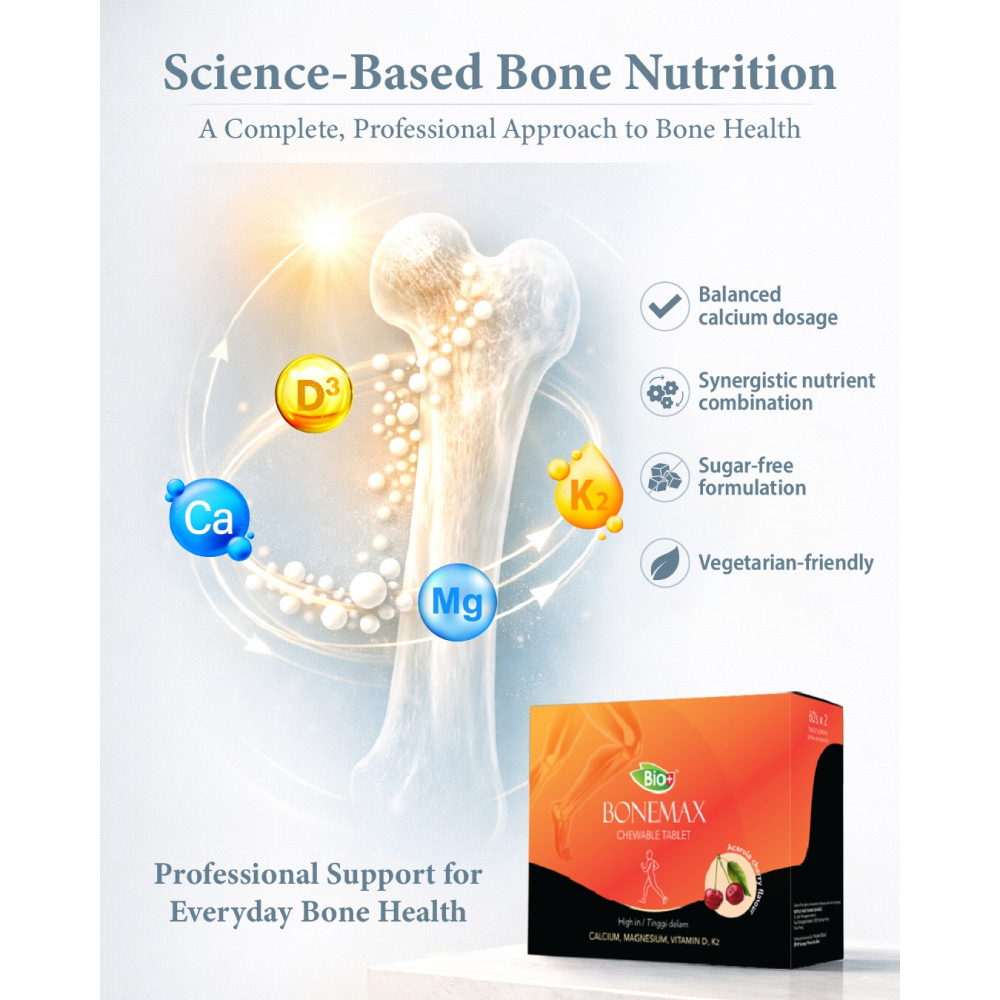 BIO+ Bonemax Chewable Tablet 60's with Calcium for Bone Supplement, Supplemen Tulang