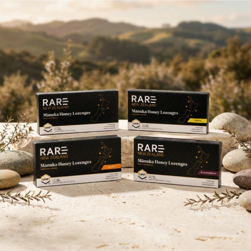 RARE NEW ZEALAND Manuka Honey Lozenges 22.4g X 8's (Original/Lemon/Ginger/Blackcurrant) UMF20+ MGO830+ Pure Honey