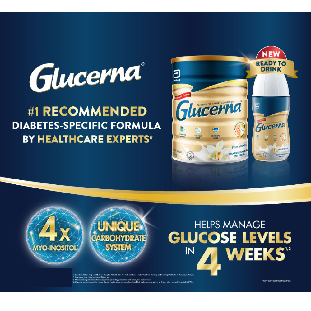 GLUCERNA (800g X 2) + 370g - Vanilla for Diabetes Drink, Low GI Milk, Lactose Free