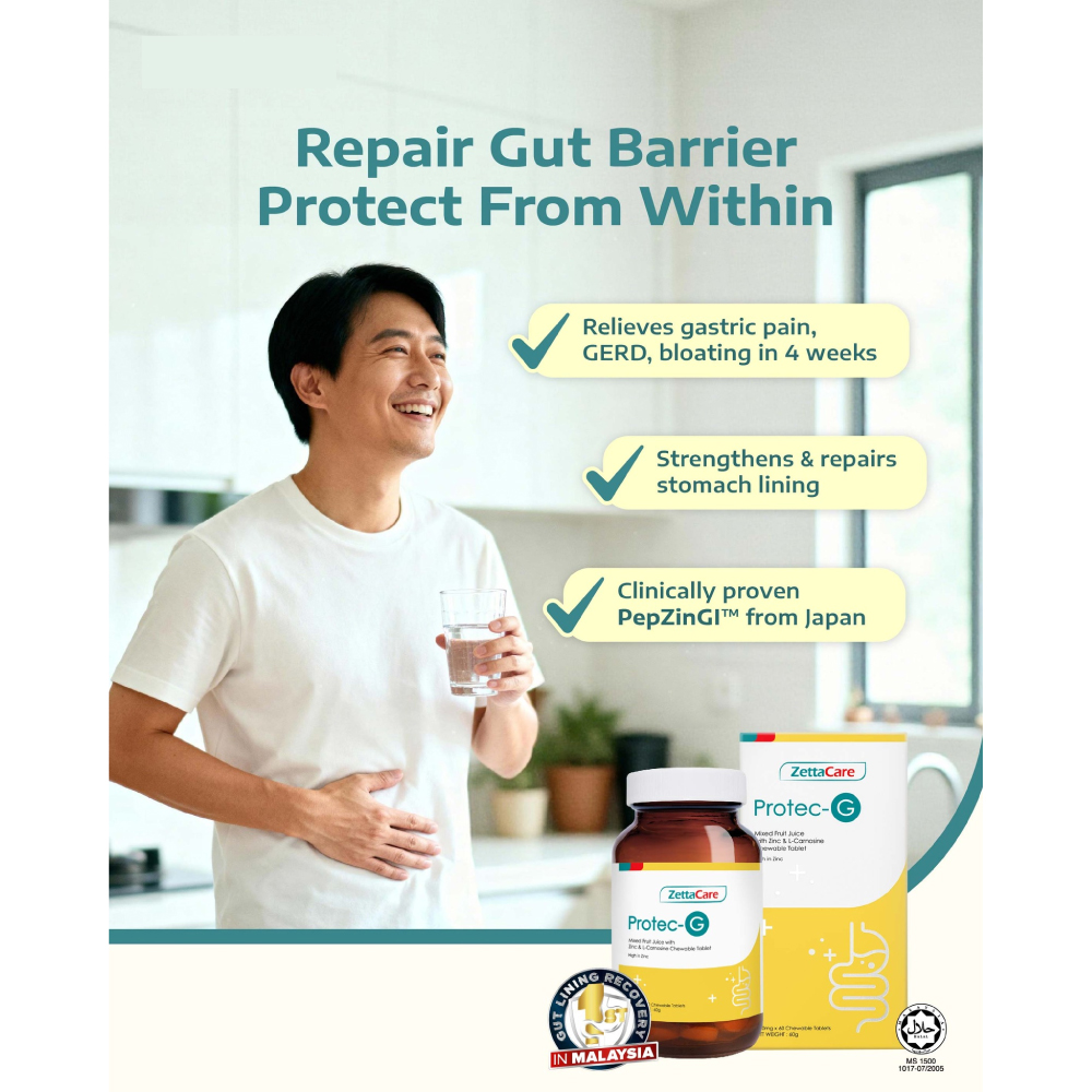 ZETTACARE Protec-G 60's with Zinc L-Carnosine for Peptic Ulcer, Gut Health, Gastric Relief