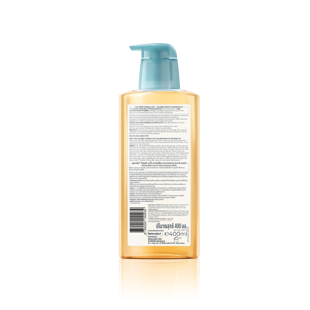 EUCERIN Omega Bath & Shower Oil 400ml for Very Dry to Irritated Skin, Eucerin Body Wash