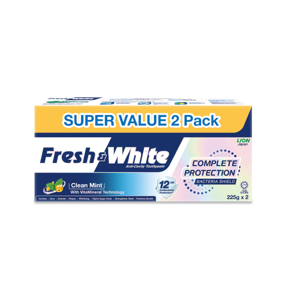 FRESH & WHITE Toothpaste Complete Protection 225g X 2 for Ubat Gigi Fresh & White