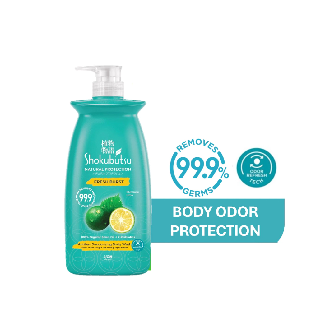 SHOKUBUTSU Natural Protection Body Wash 900g - Fresh Burst with Japanese Lime, Sabun Mandi