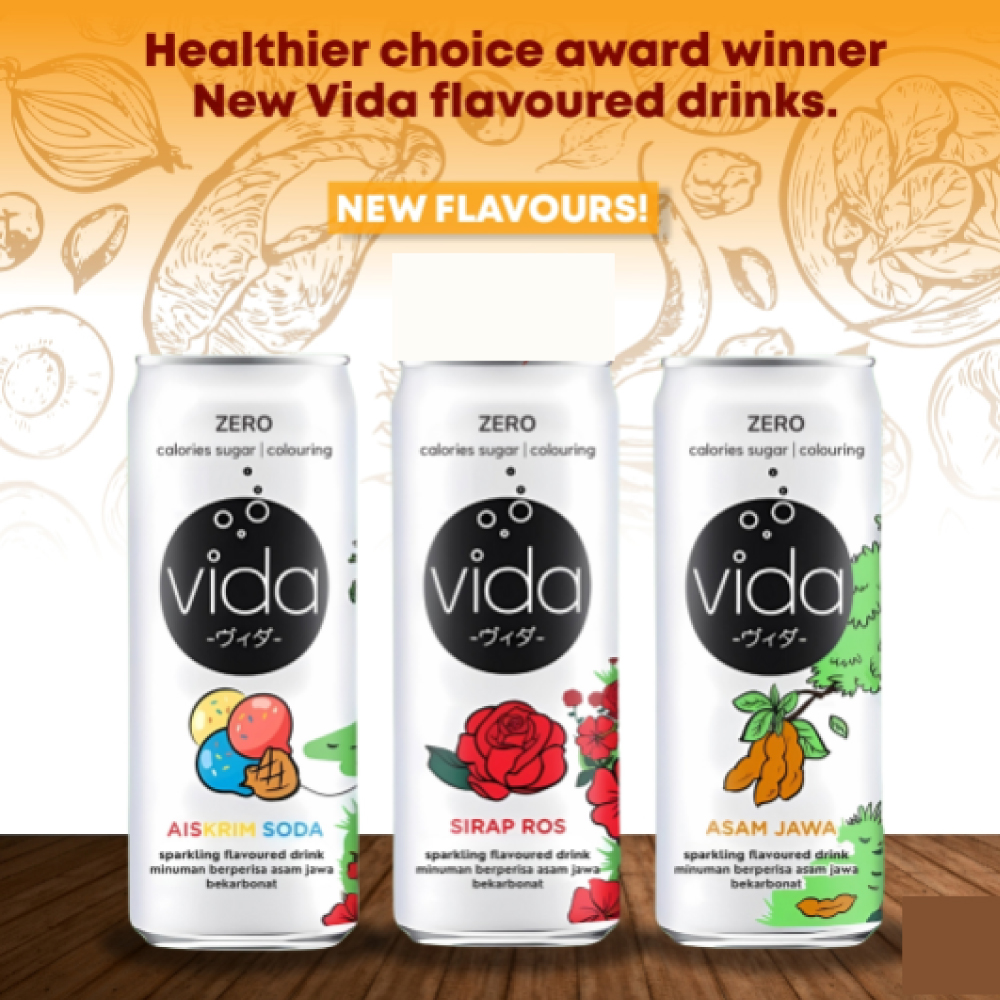 VIDA Sparkling Flavoured Water 325ml (Ice Cream, Asam Jawa, Sirap Ros) for Air Gas Berperisa