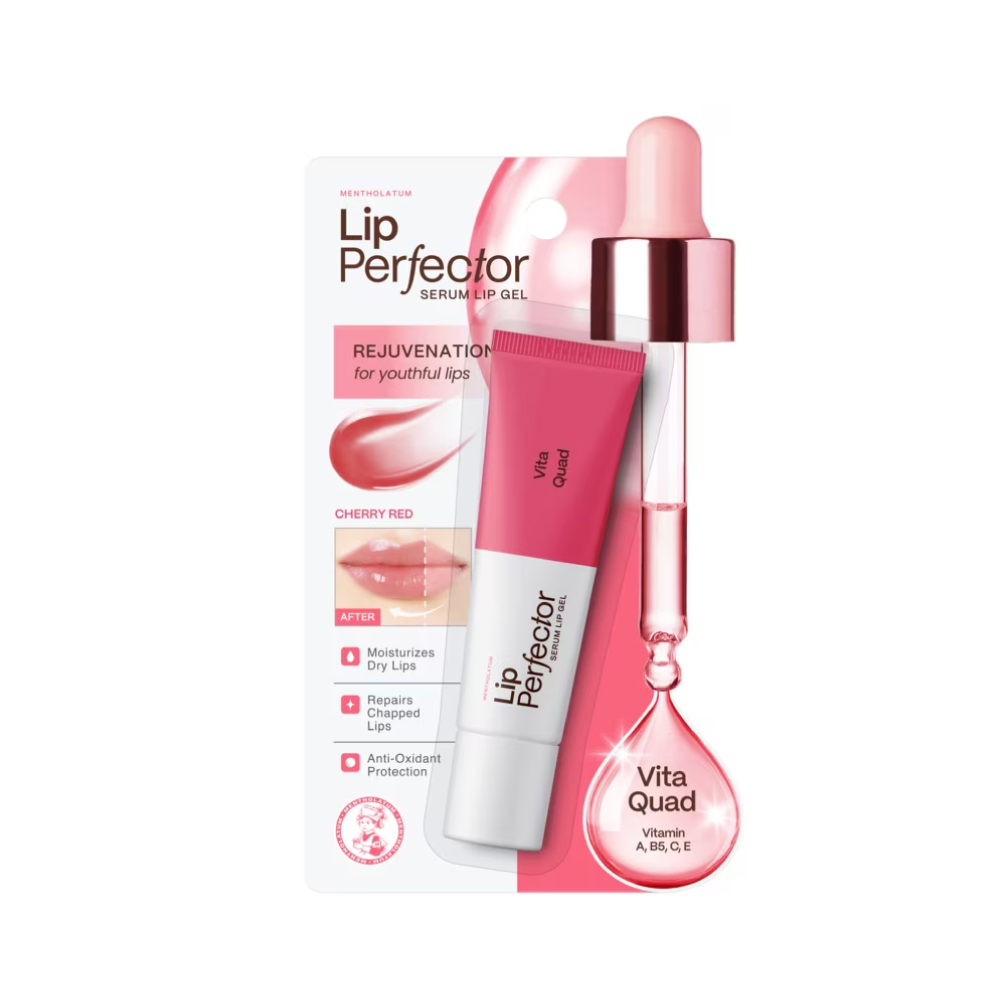MENTHOLATUM Lip Perfector Serum Vita Quad 8g for Rejuvenation, Lips Hydration Lips (Cherry Red)