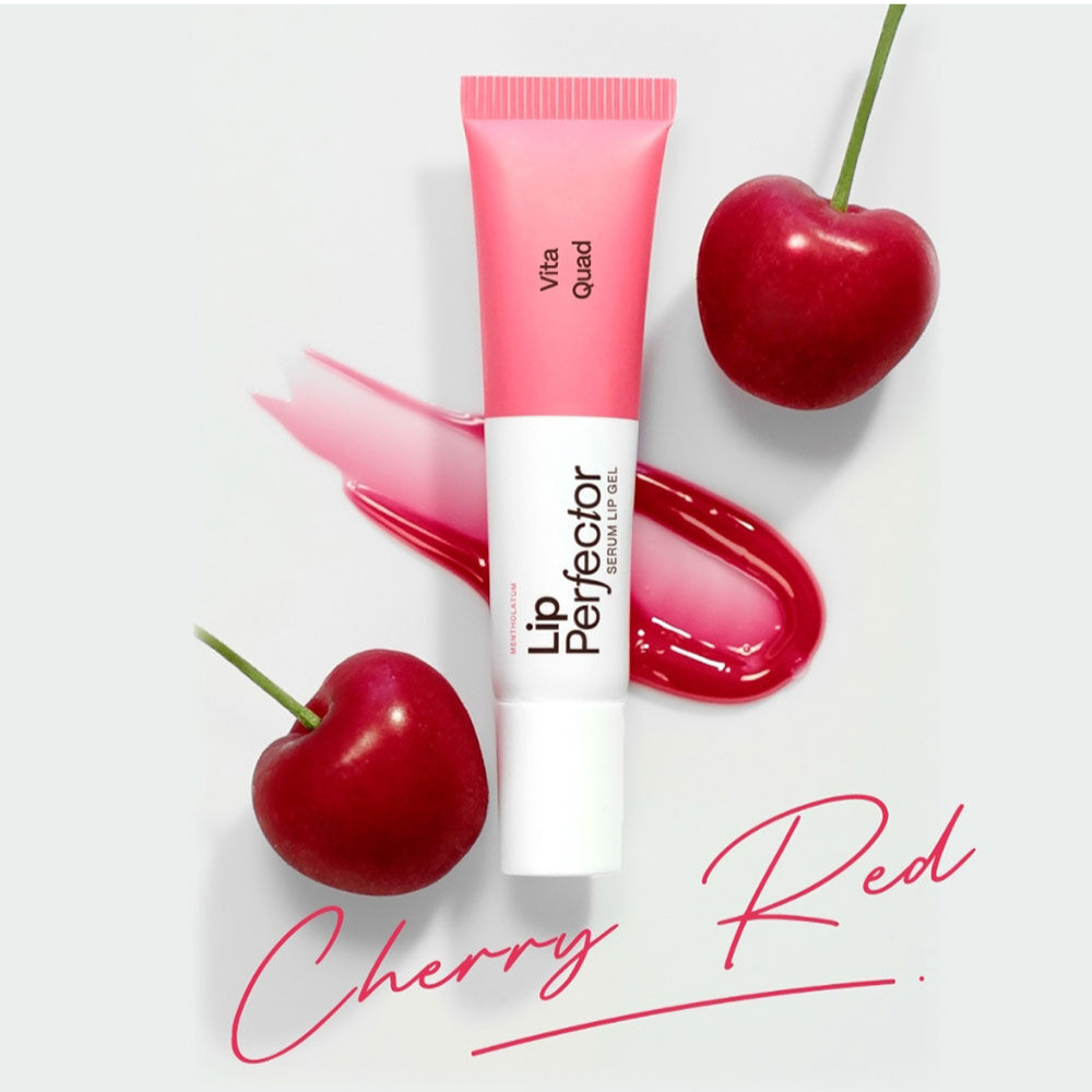 MENTHOLATUM Lip Perfector Serum Vita Quad 8g for Rejuvenation, Lips Hydration Lips (Cherry Red)