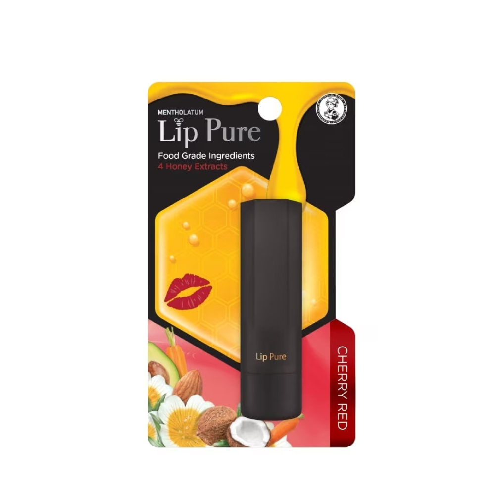 MENTHOLATUM Lip Pure Tinted (Cherry Red / Strawberry Pink) 4g for Lip Moisturizer, Lip Balm