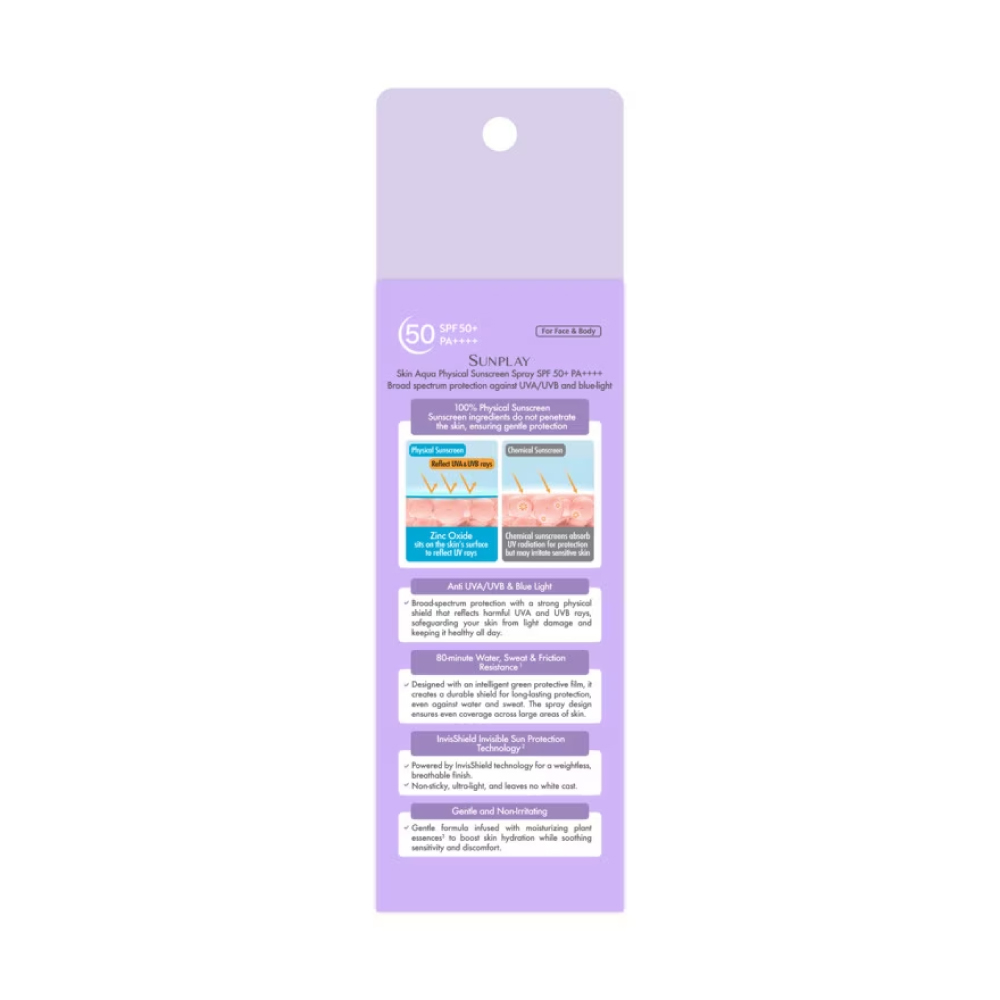SUNPLAY Skin Aqua Physical Sunscreen Spray Spf50+ 100ml for Sunblock, Sunscreen Fizikal