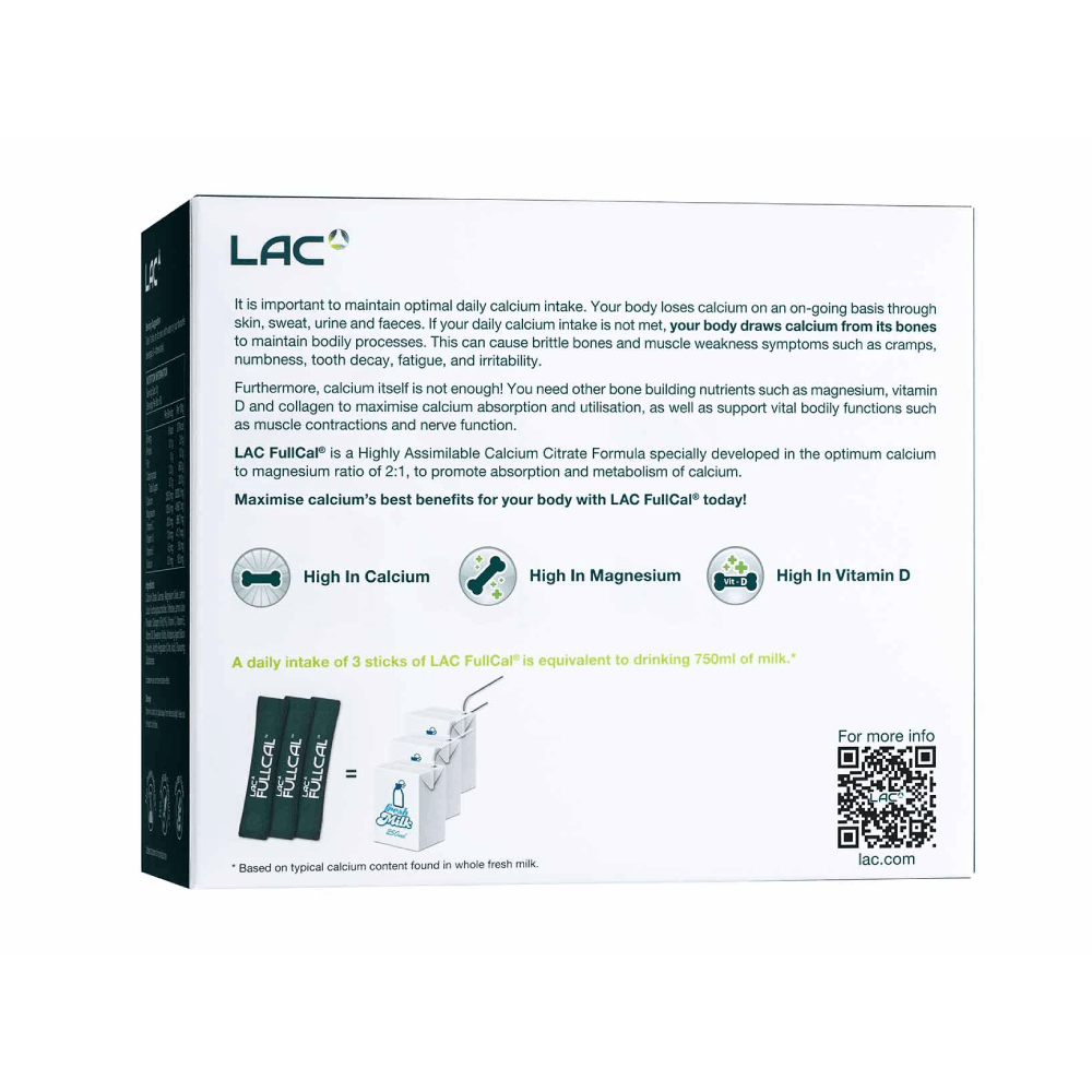 LAC FullCal Lemon 3g X 60's for Joint Cartilage Supplement, Bone Supplement, Supplemen Tulang