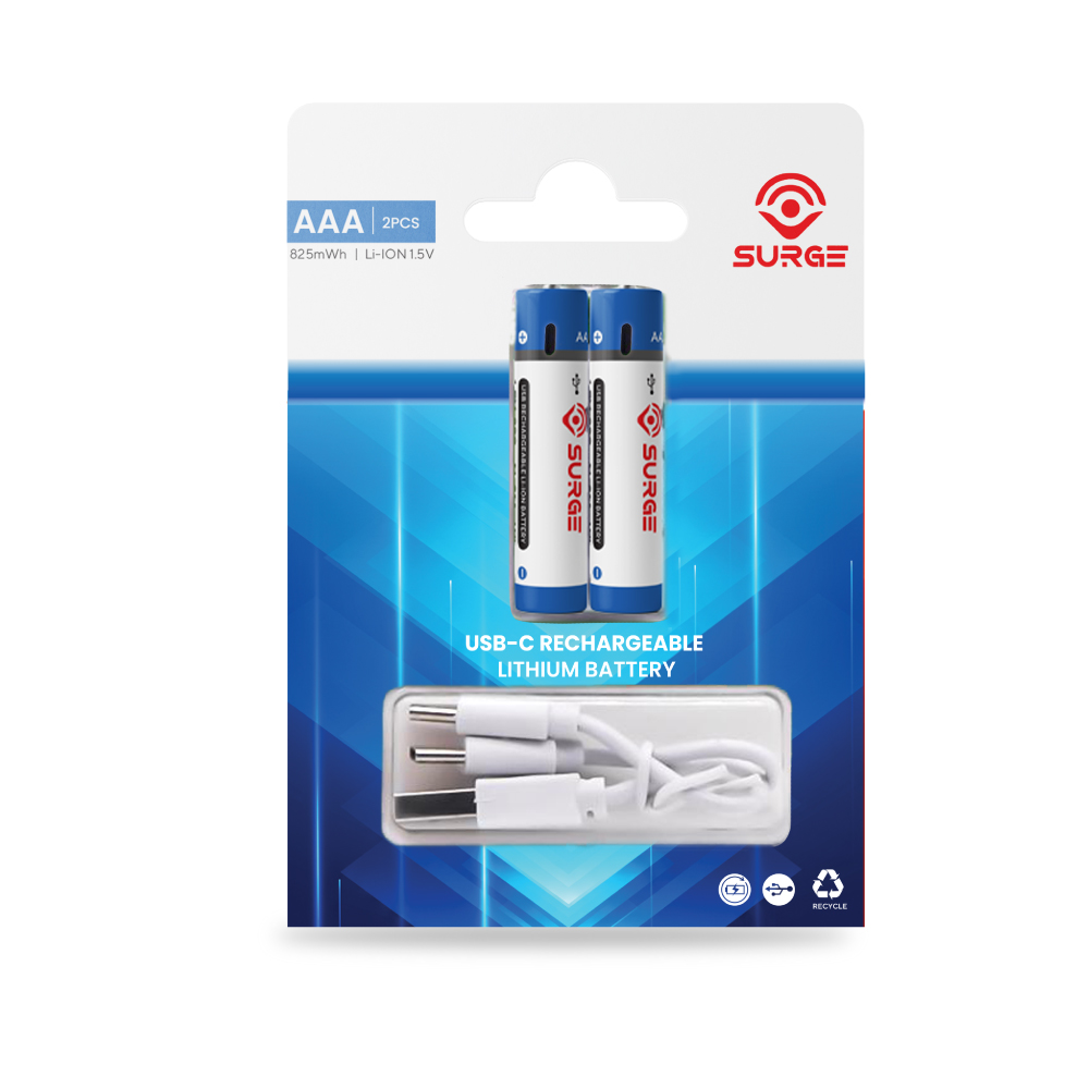 SURGE Rechargeable Lithium Battery Type C (AA/AAA) 2's - Bateri Boleh Cas, Rechargeable Battery
