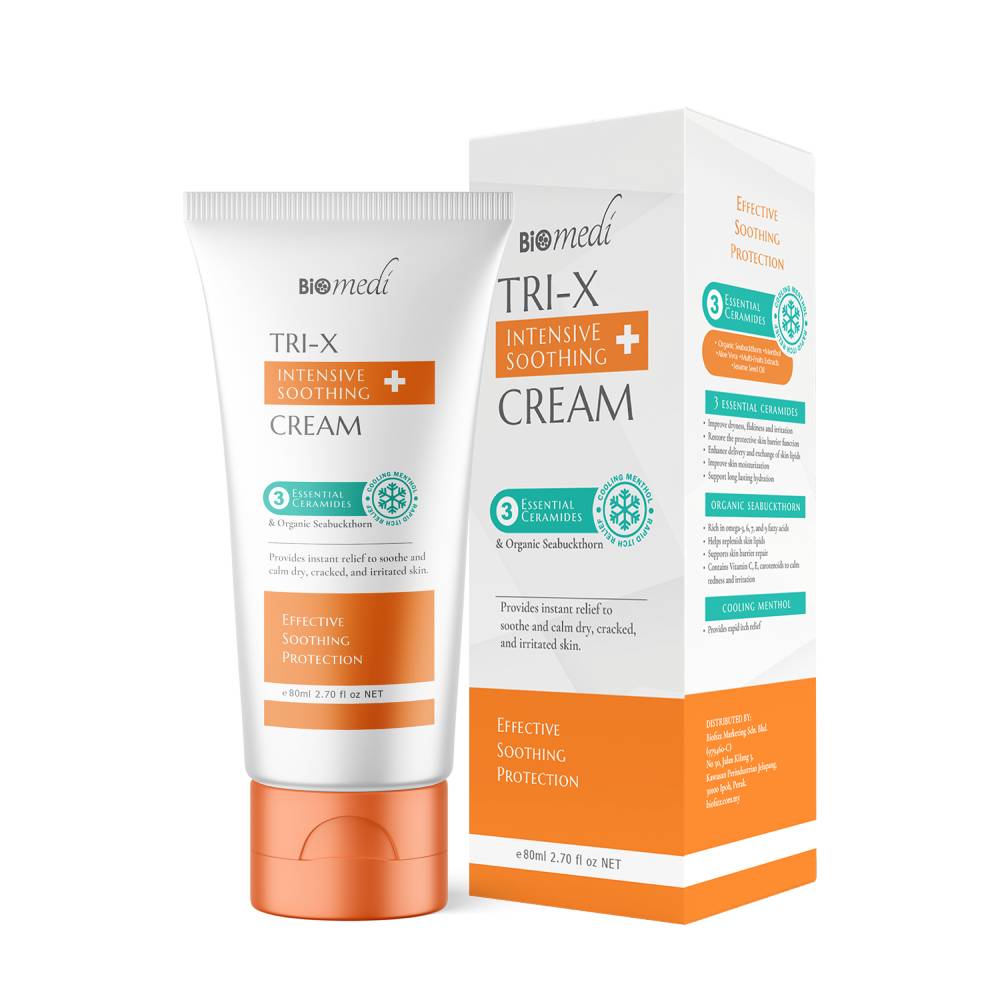 BIOMEDI Tri-X Intensive Soothing Cream (with Menthol) 80ml for Dry Skin, Sensitive Skin Cream