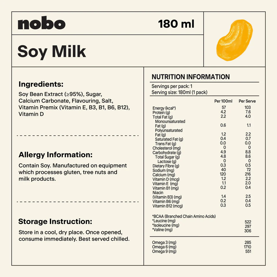 NOBO Soy Milk 180ml (1's/3's) Original for Susu Soya, Soya Milk, Soya Bean