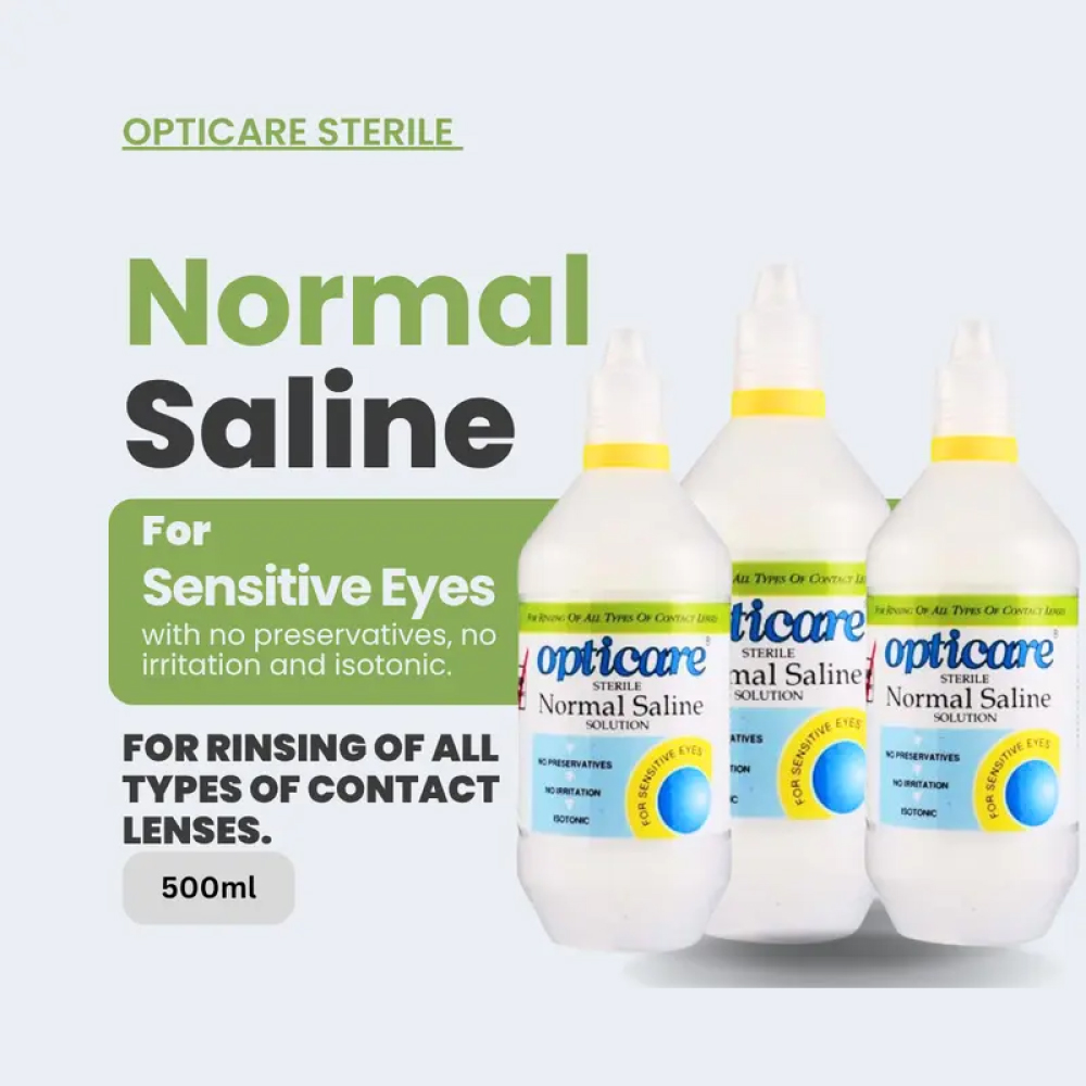 OPTICARE Sterile Normal Saline 500ml for Contact Eye Lenses Solution, Air Contact Lense