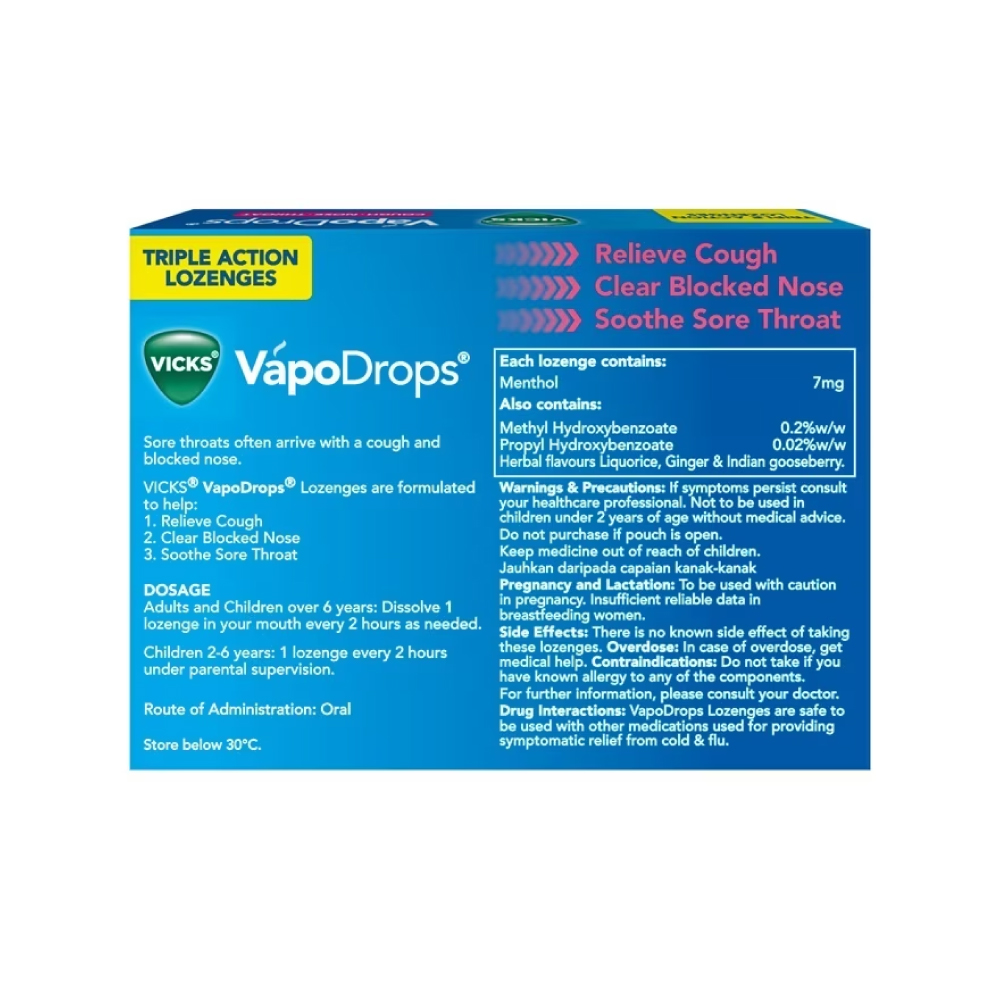 VICKS Vapodrops + Cough Berry Menthol 12's for Cough Relief, Blocked Nose, Sore Throat Relief