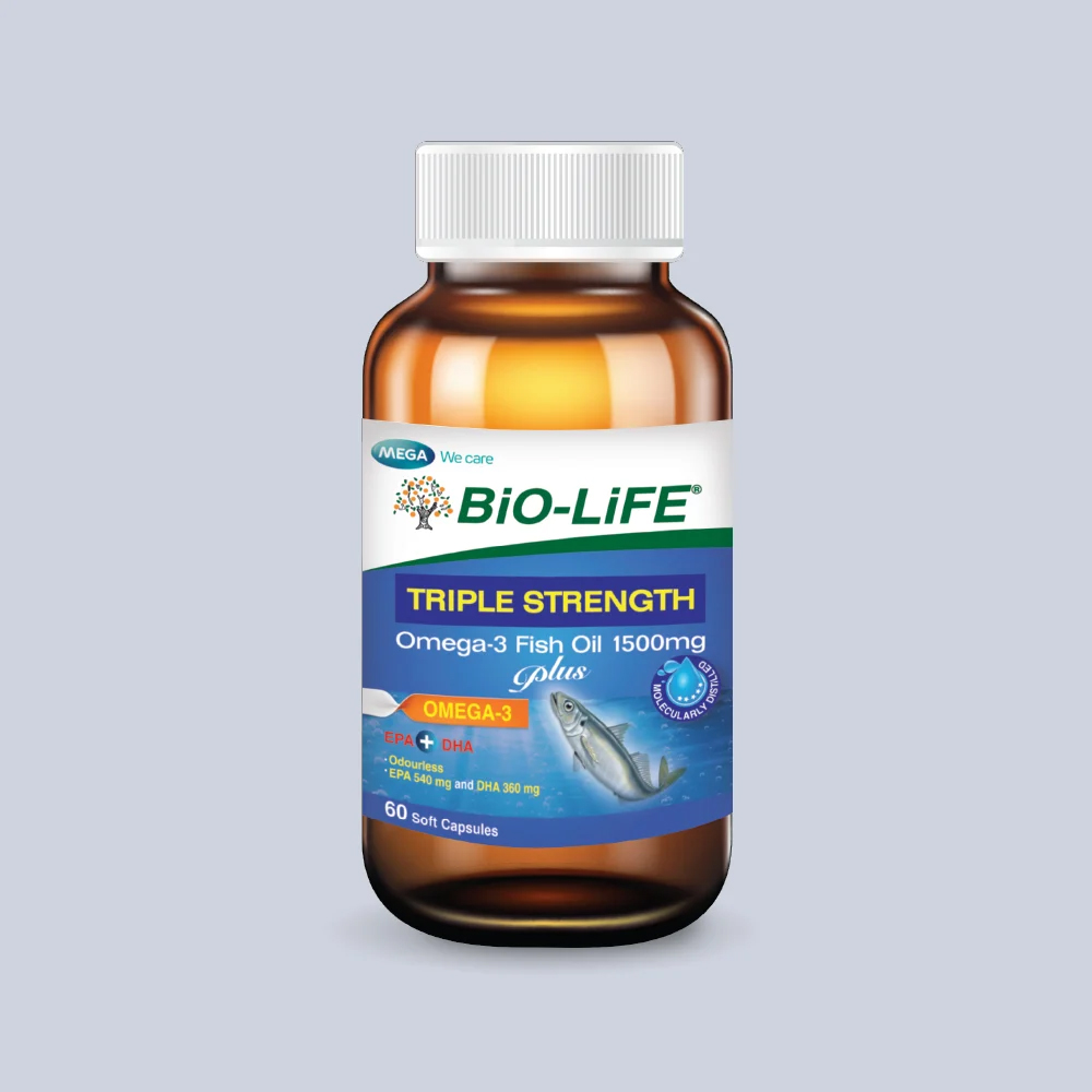 BIO-LIFE Triple Strength Omega 3 Fish Oil 1500mg 60's with EPA and DHA, Odourless Fish Oil