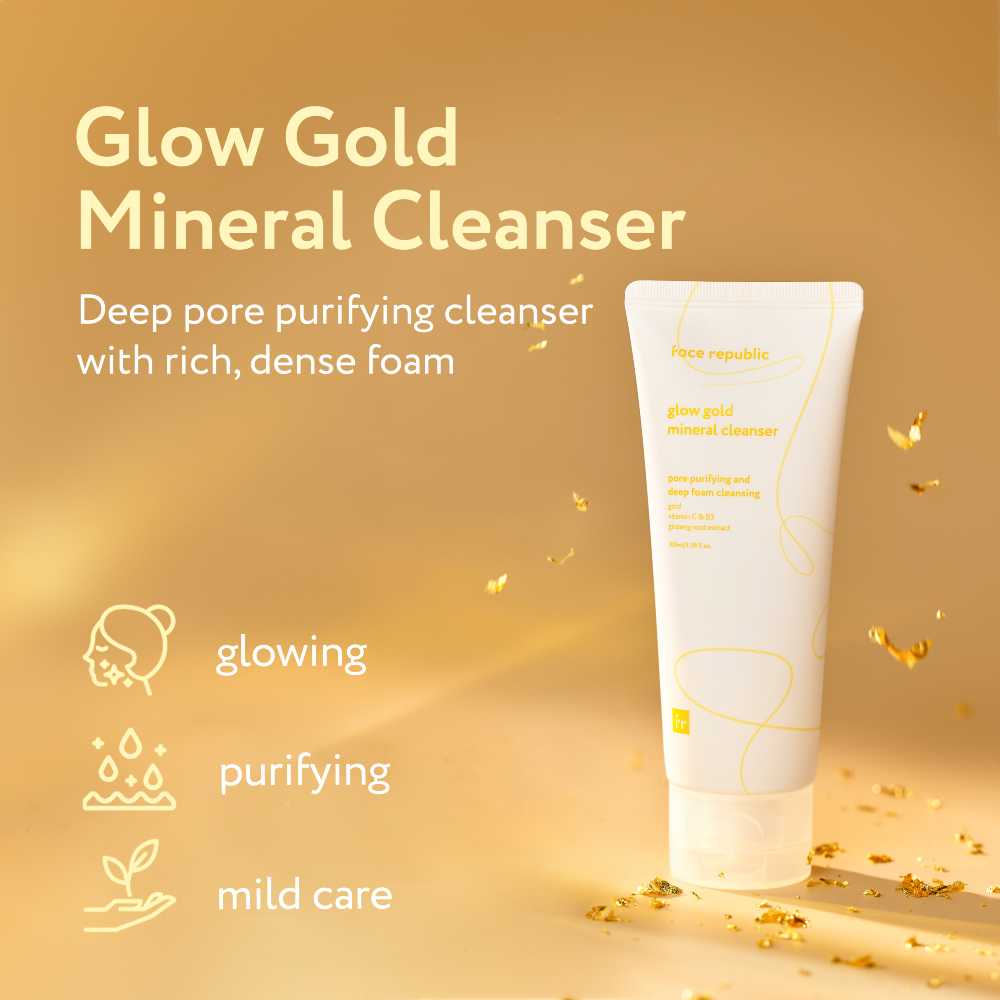 FACE REPUBLIC Glow Gold Mineral Cleanser 100ml for Brightening Face Wash, Face Cleanser