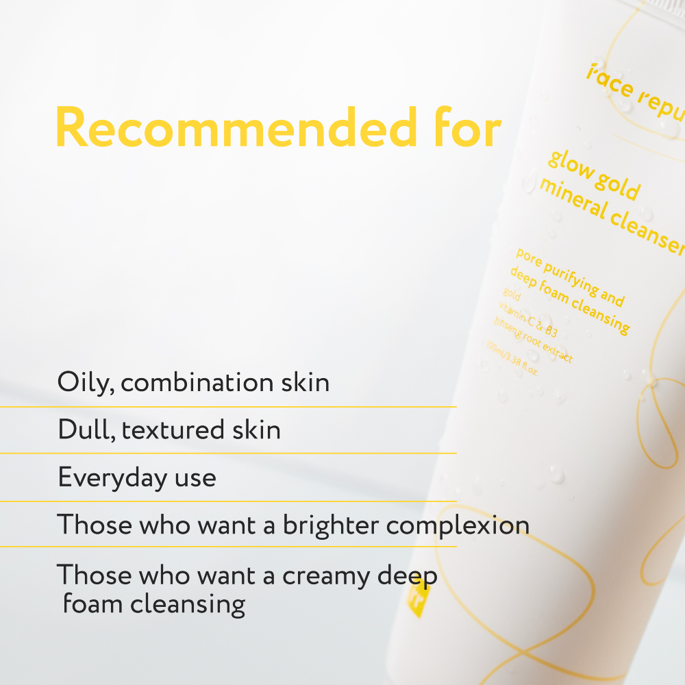 FACE REPUBLIC Glow Gold Mineral Cleanser 100ml for Brightening Face Wash, Face Cleanser