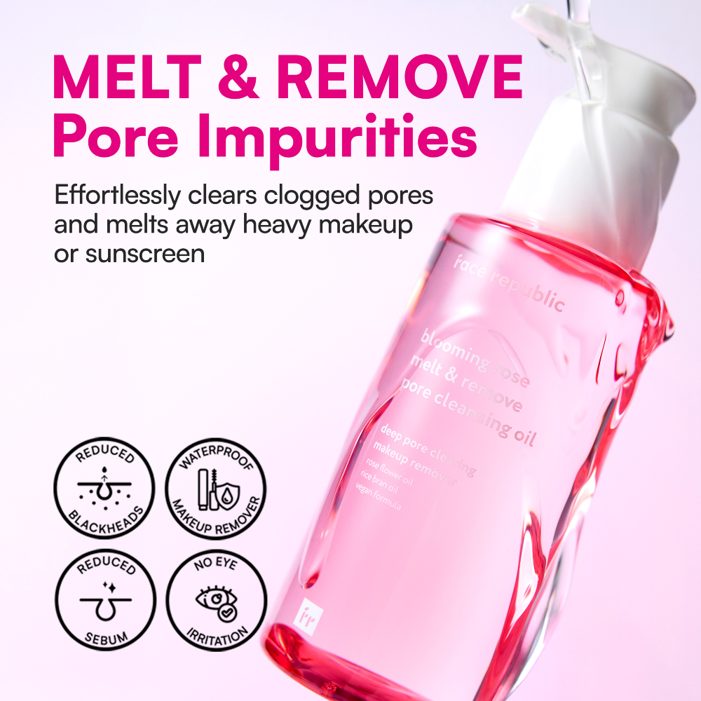 FACE REPUBLIC Rose Melt & Remove Pore Cleansing Oil 150ml for Makeup Remover, Penanggal Makeup