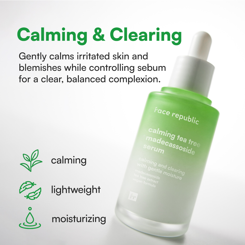 FACE REPUBLIC Calming Tea Tree Madecassoside Serum 45ml for Blackheads and Whiteheads Remover