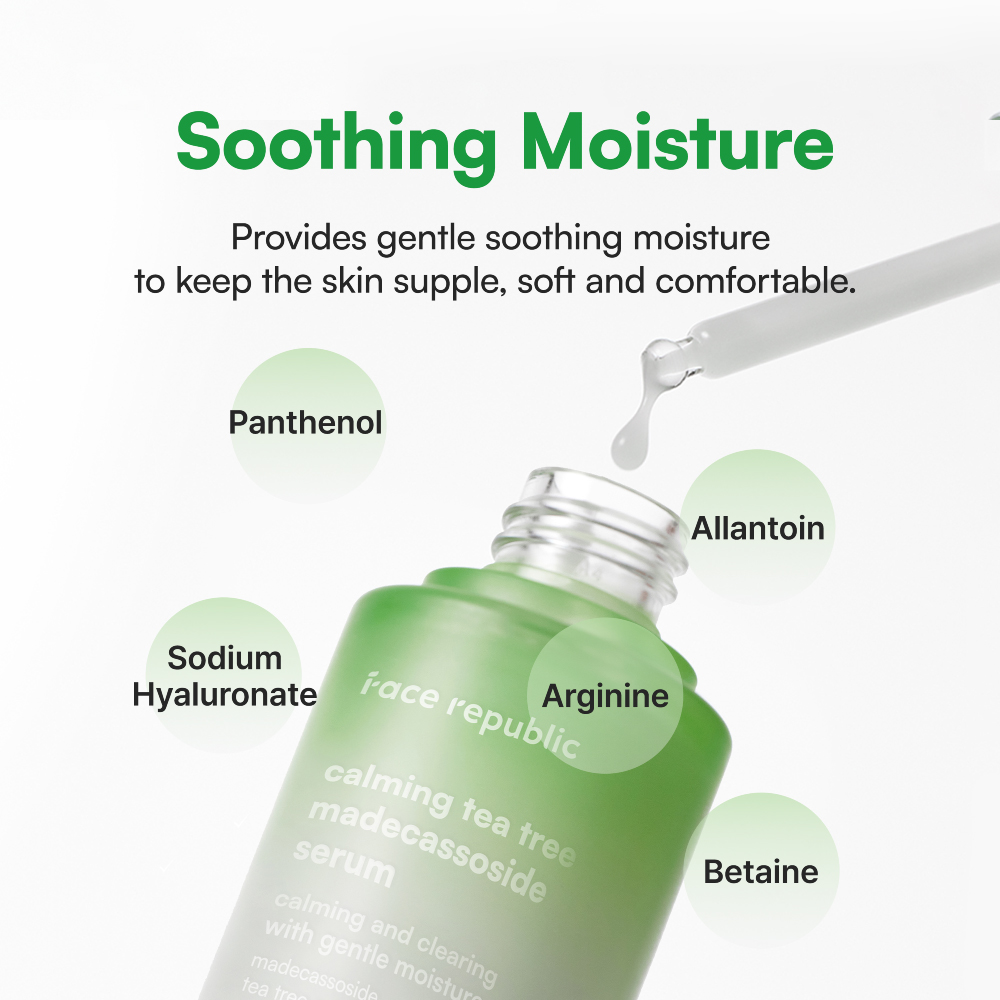 FACE REPUBLIC Calming Tea Tree Madecassoside Serum 45ml for Blackheads and Whiteheads Remover