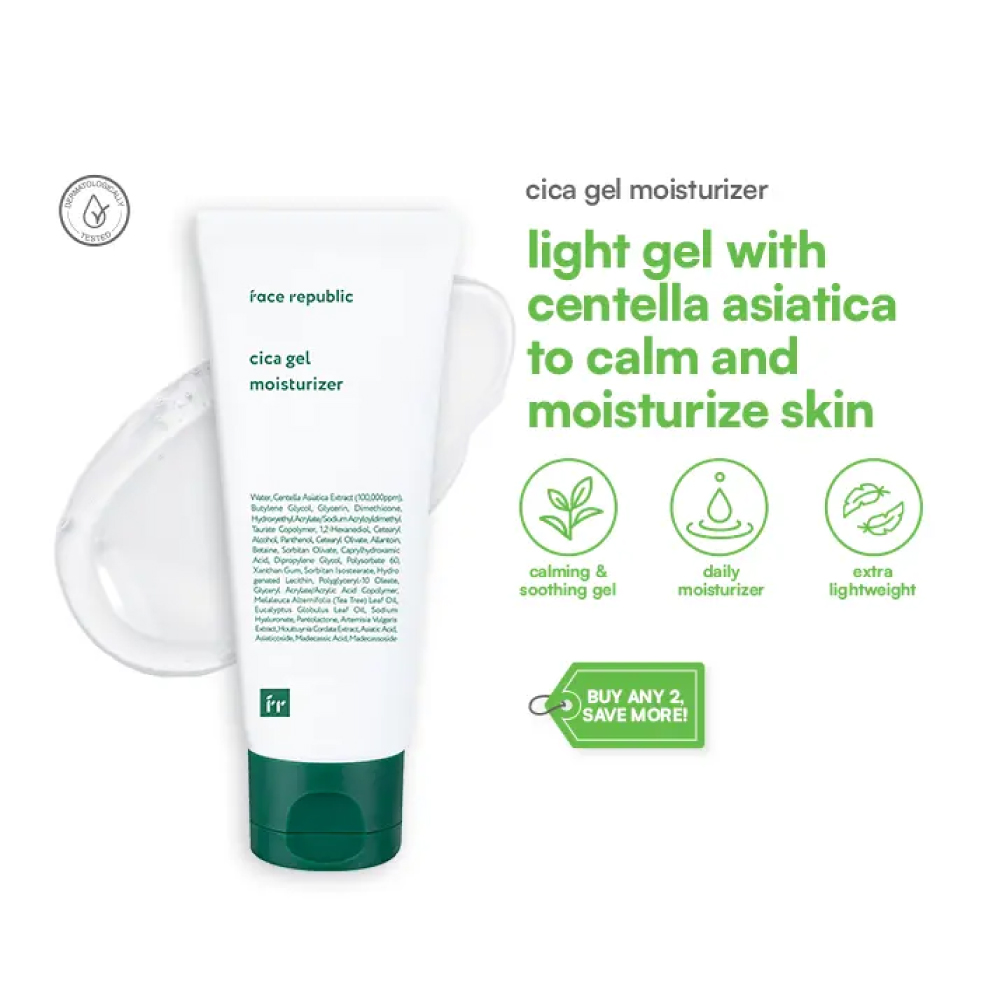 FACE REPUBLIC Cica Gel Moisturizer 50ml with Cica Extract, Sensitive Skin Moisturizer