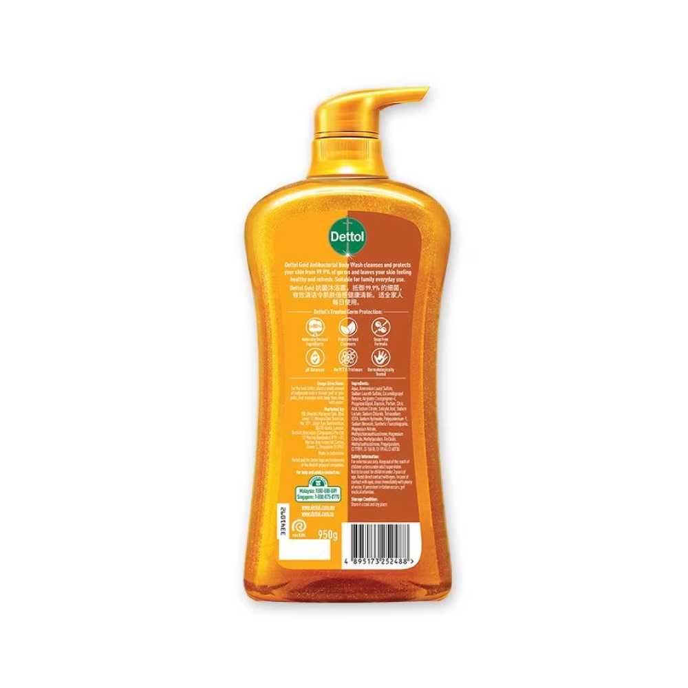 DETTOL Body Wash Gold 950g for Antibacterial Body Wash, Sabun Mandi Dettol