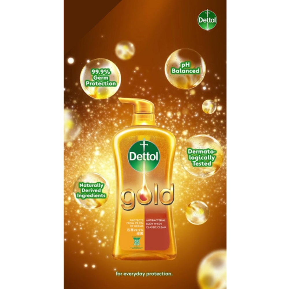 DETTOL Body Wash Gold 950g for Antibacterial Body Wash, Sabun Mandi Dettol