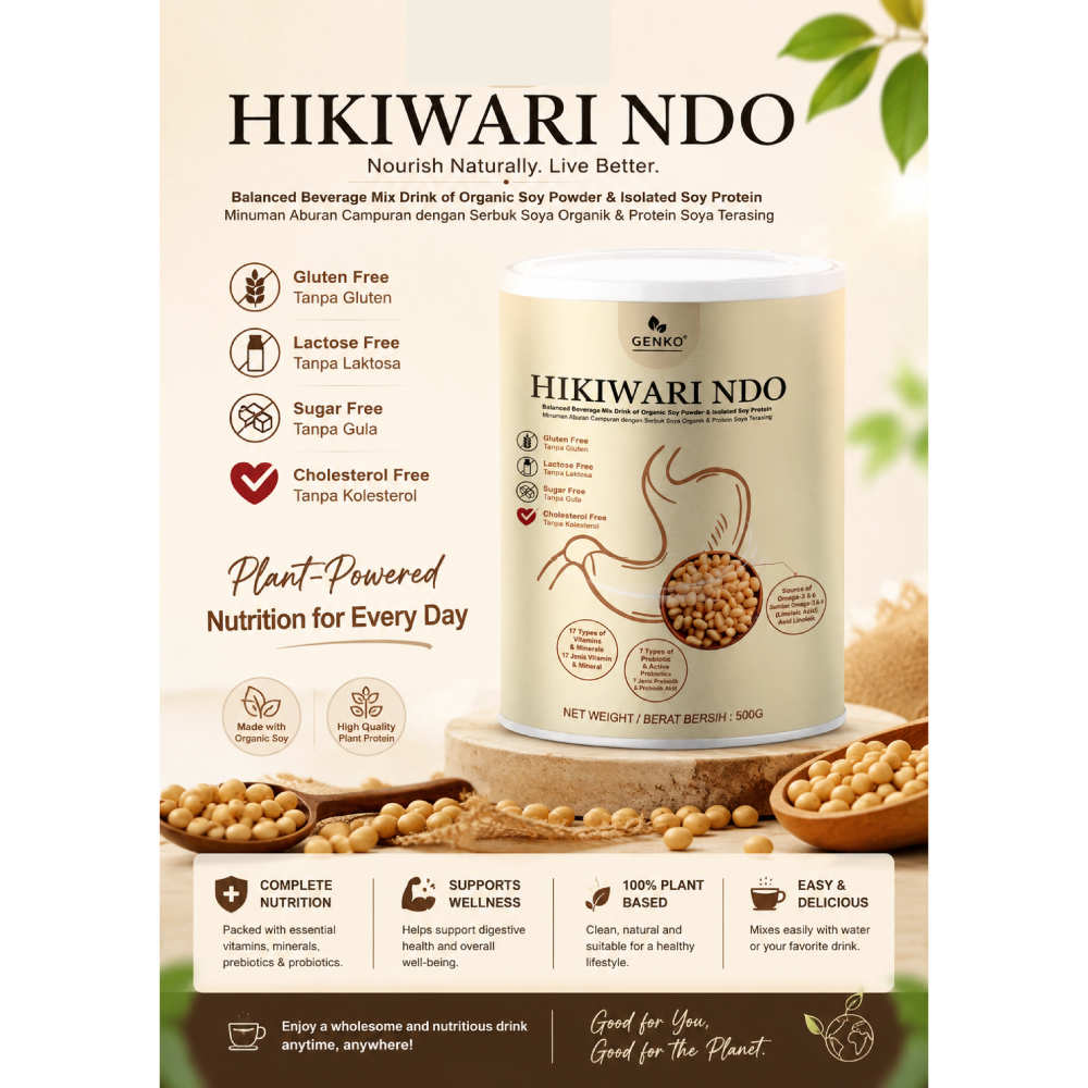 GENKO Hikiwari 500g with Organic Soy Powder & Isolated Soy Protein for Gut Health
