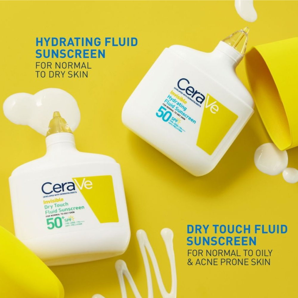 CERAVE Invisible Hydrating Fluid Sunscreen 50ml Spf50+ for Normal and Dry Skin, Cerave Sunscreen