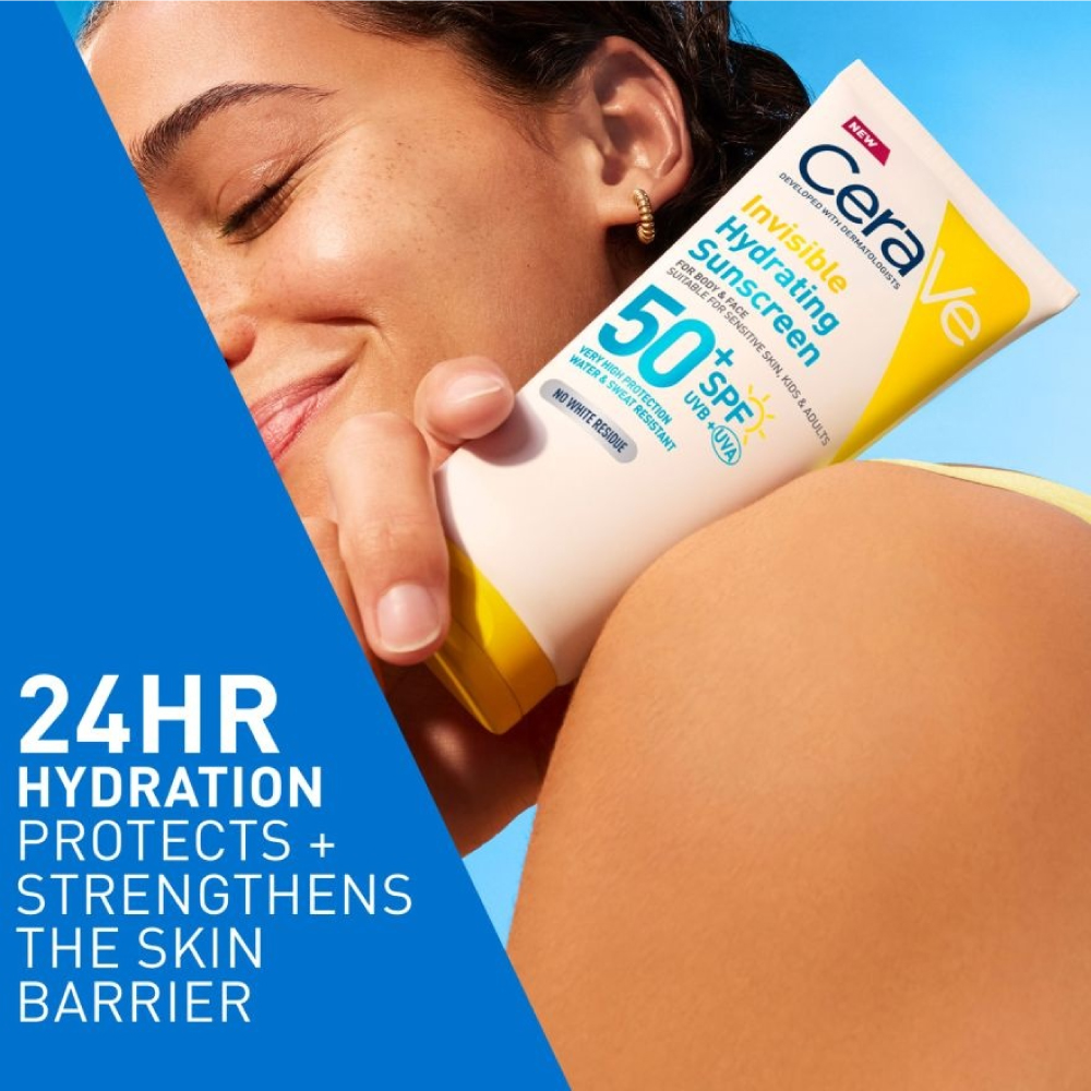CERAVE Invisible Hydrating Fluid Sunscreen 50ml Spf50+ for Normal and Dry Skin, Cerave Sunscreen