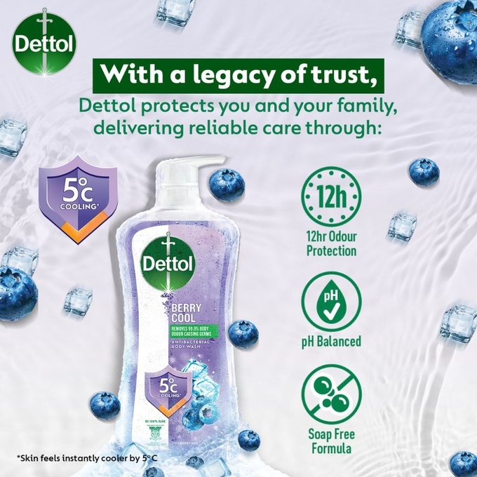 DETTOL Body Wash Berry Cool 950g for Antibacterial Body Body Wash, Sabun Mandi Dettol