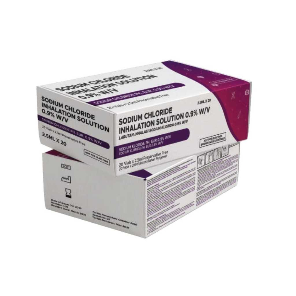 Sodium Chloride Inhalation Soltion 0.9% W/V 2.5ml X 20 Vials for Nebulizer, Nasal Irrigation