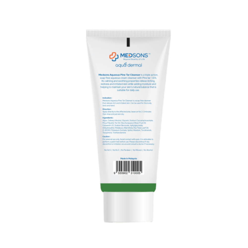 MEDSONS Aqua Dermal Aqueous Pine Tar Soothing Cleanser 220g Sensitive Face Wash, Face Cleanser