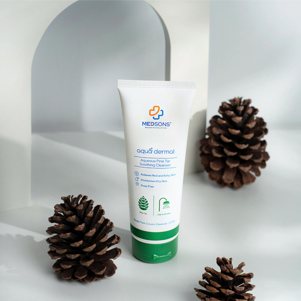 MEDSONS Aqua Dermal Aqueous Pine Tar Soothing Cleanser 220g Sensitive Face Wash, Face Cleanser