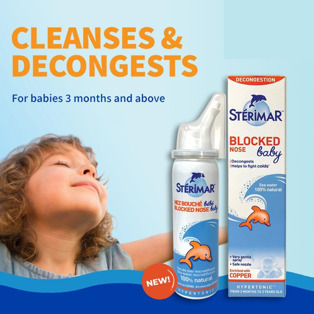 STERIMAR Blocked Nose Baby 50ml for Hypertonic Solution, Decongests, Baby Nasal Cleaner