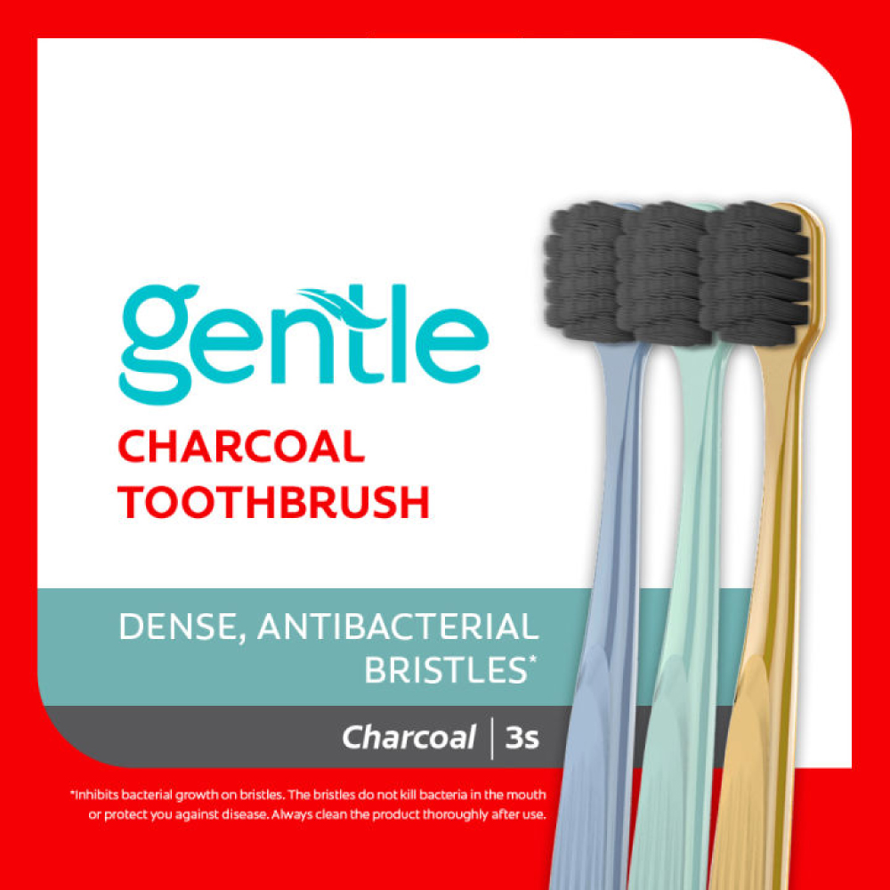 COLGATE Gentle Charcoal Toothbrush 3's for Soft Toothbrush, Colgate Toothbrush, Berus Gigi