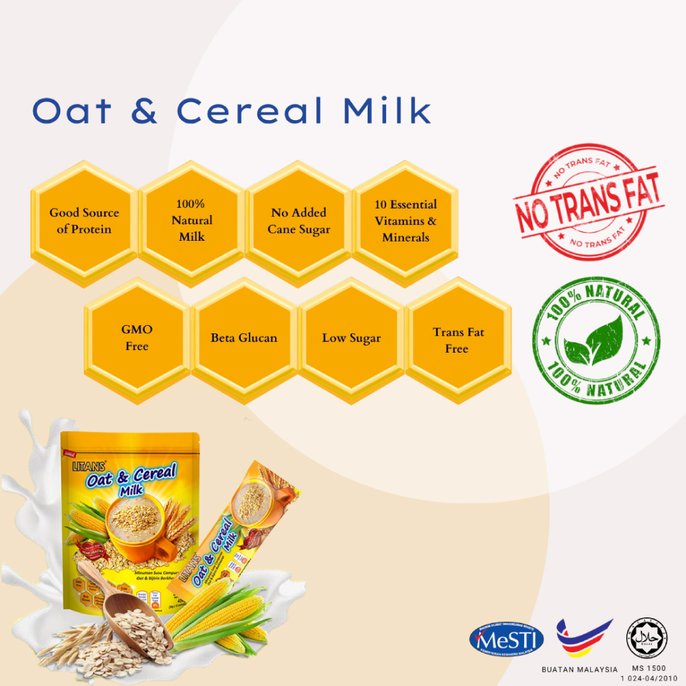 LITANS Oat & Cereal Milk 30g X 15's for Meal Replacement with Soy Bean