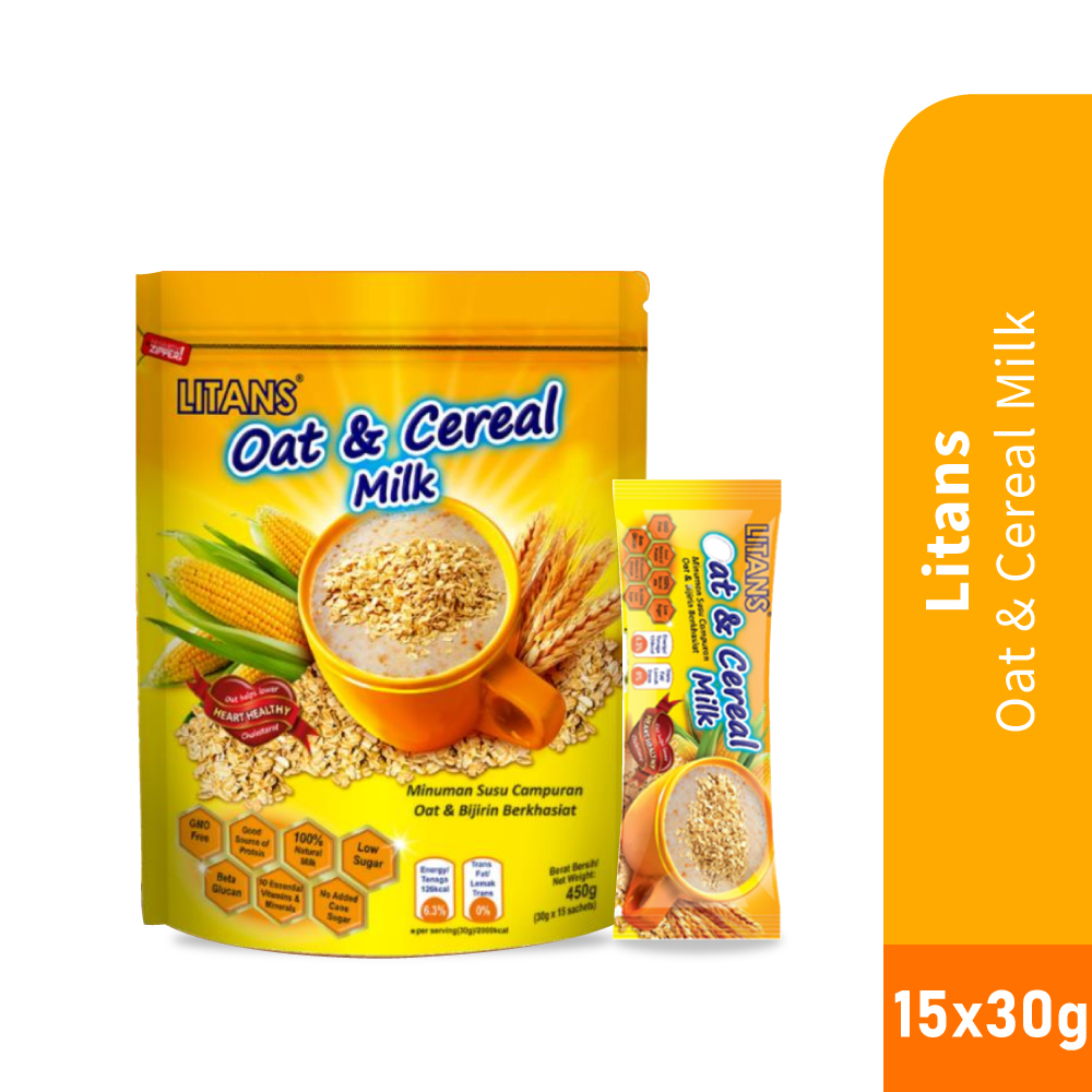 LITANS Oat & Cereal Milk 30g X 15's for Meal Replacement with Soy Bean
