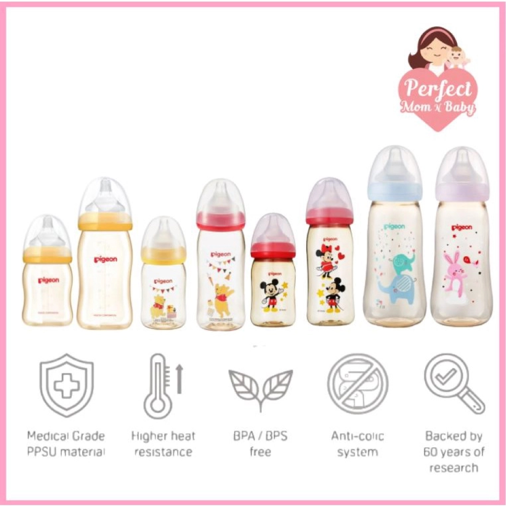 PIGEON Softtouch Wide Neck Nursing Bottle 0+ Months (Red Mickey) 160ml for Botol Susu Baby