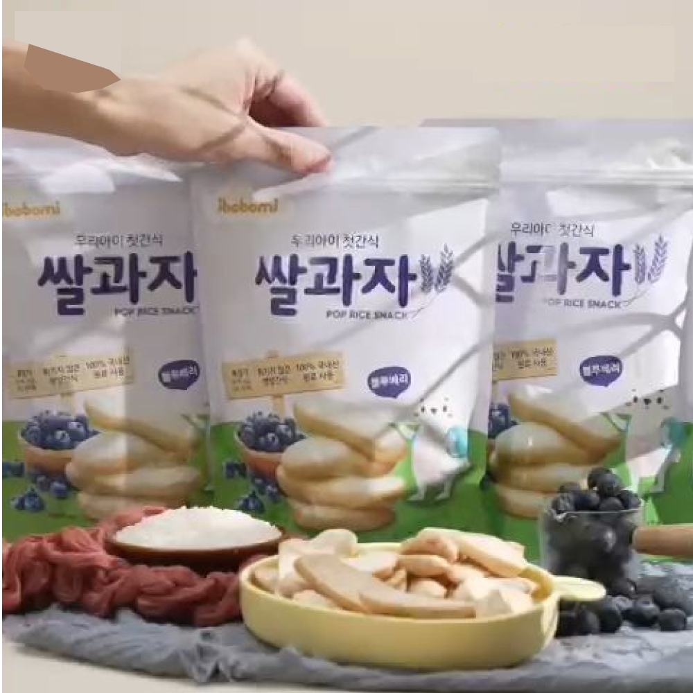 KOREA IBOBOMI Organic Pop Rice Snack 30g (Blueberry) for Korean Snack, Snack Korea