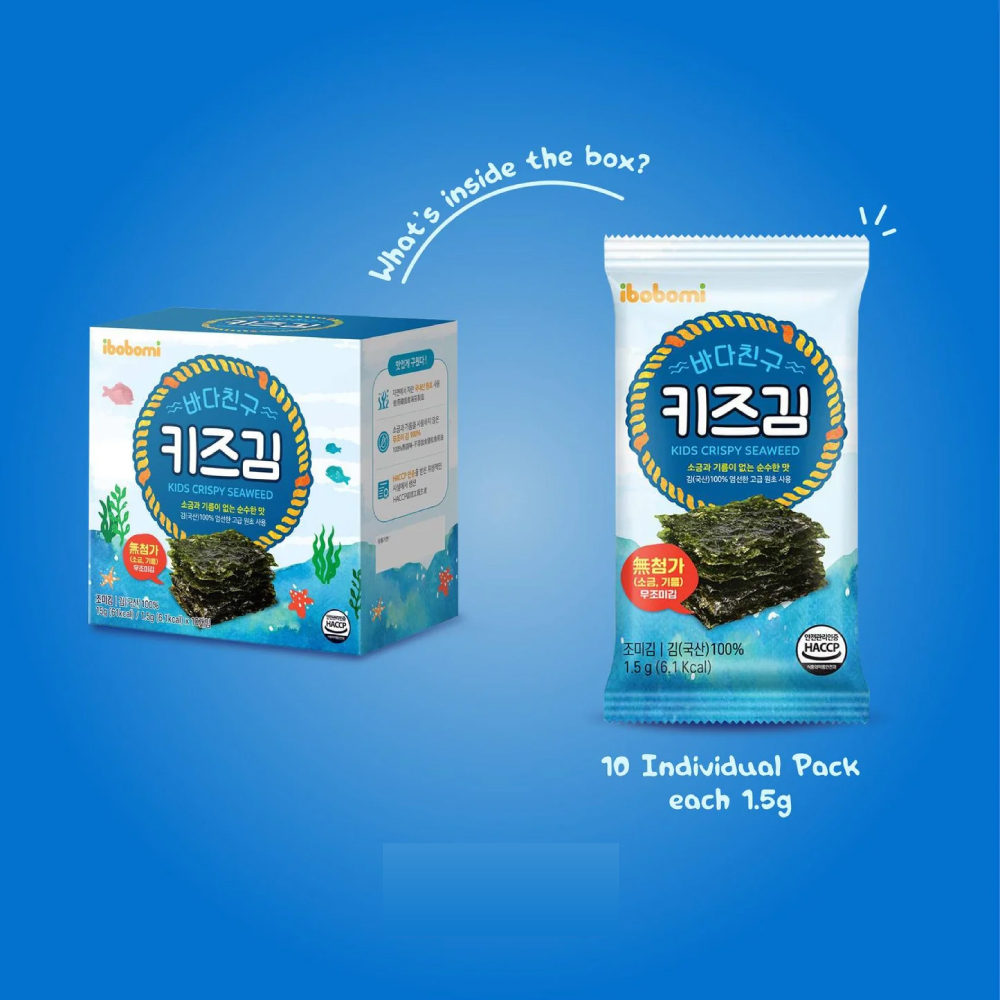 KOREA IBOBOMI Kids Crispy Seaweed 15g for Korean Snack, Snack Korea, Snack Rumpai Laut