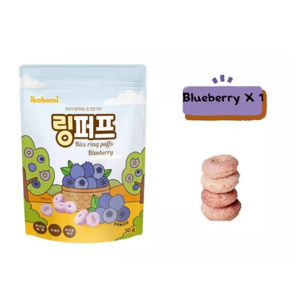 KOREA IBOBOMI Rice Ring Puff 30g (Blueberry) for Korean Snack, Korean Rice Puff