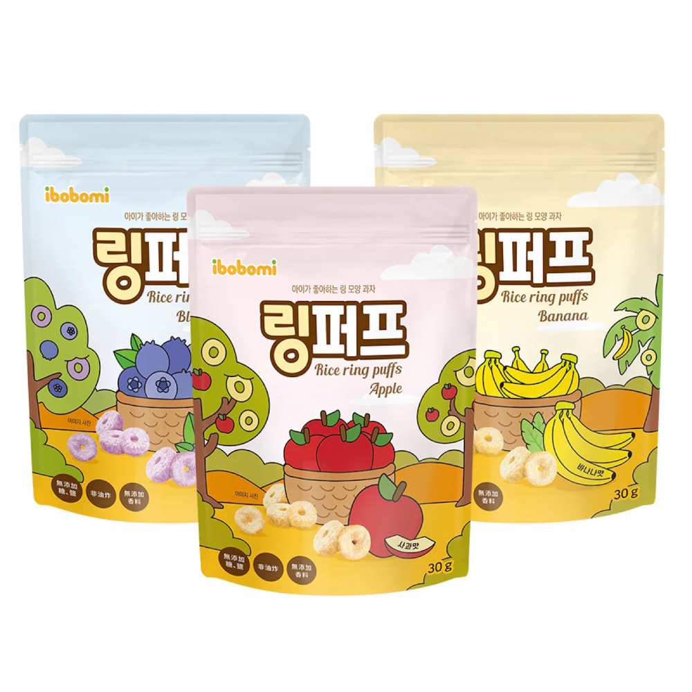 KOREA IBOBOMI Rice Ring Puff 30g (Apple) for Korean Snack, Korean Rice Puff