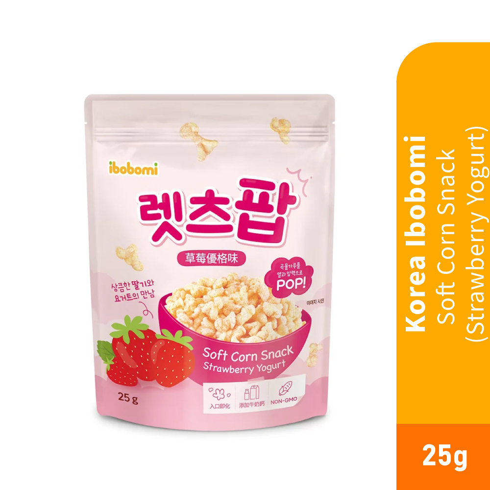 KOREA IBOBOMI Soft Corn Snack 25g (Strawberry Yogurt) for Korean Snack, Korean Yogurt Snack