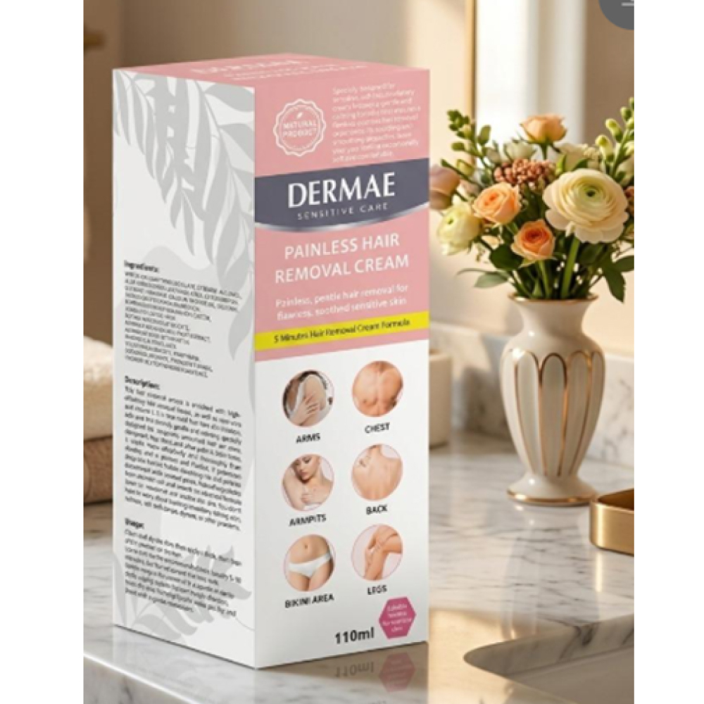 DERMAE Painless Hair Removal Cream 110ml with Scrubber, Cream Hair Remover, Cream Cabut Bulu