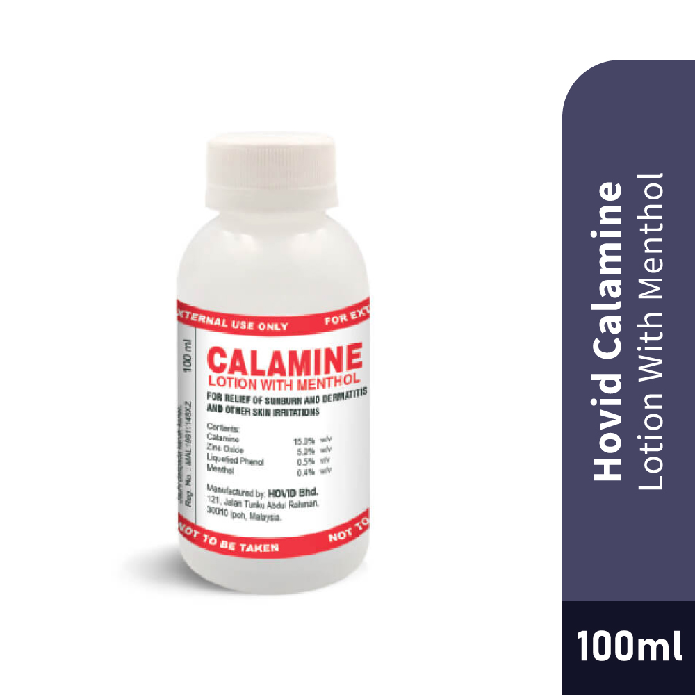 HOVID Calamine Lotion with Menthol 100ml for Sunburn Relief, Dermatitis Relief, Lotion Gatal